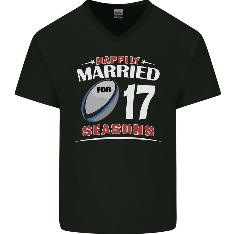 17 Year Wedding Anniversary 17th Rugby Mens V-Neck Cotton T-Shirt Black