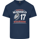 17 Year Wedding Anniversary 17th Rugby Mens V-Neck Cotton T-Shirt Navy Blue