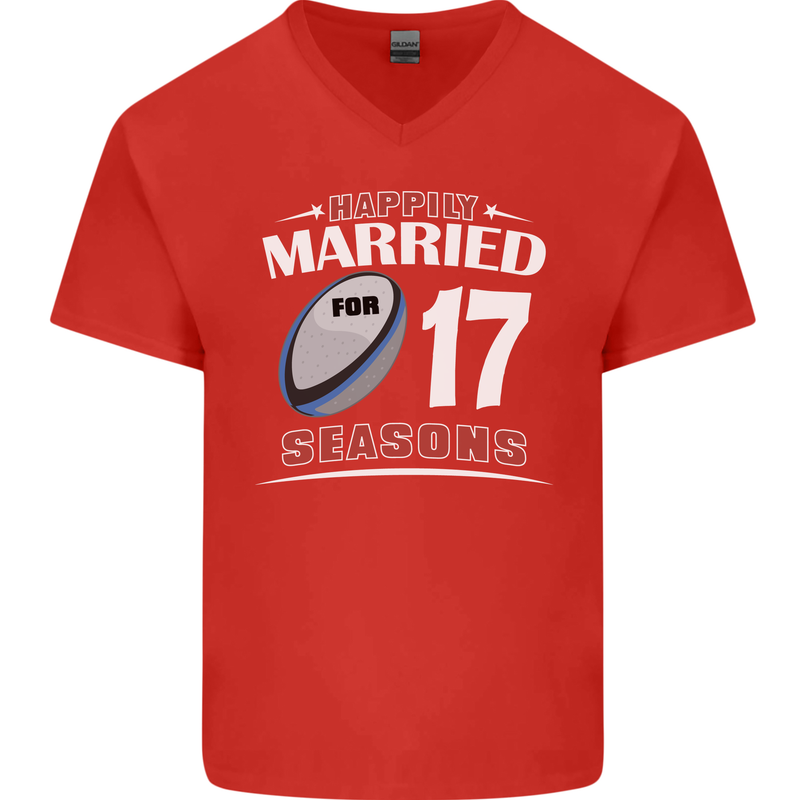 17 Year Wedding Anniversary 17th Rugby Mens V-Neck Cotton T-Shirt Red