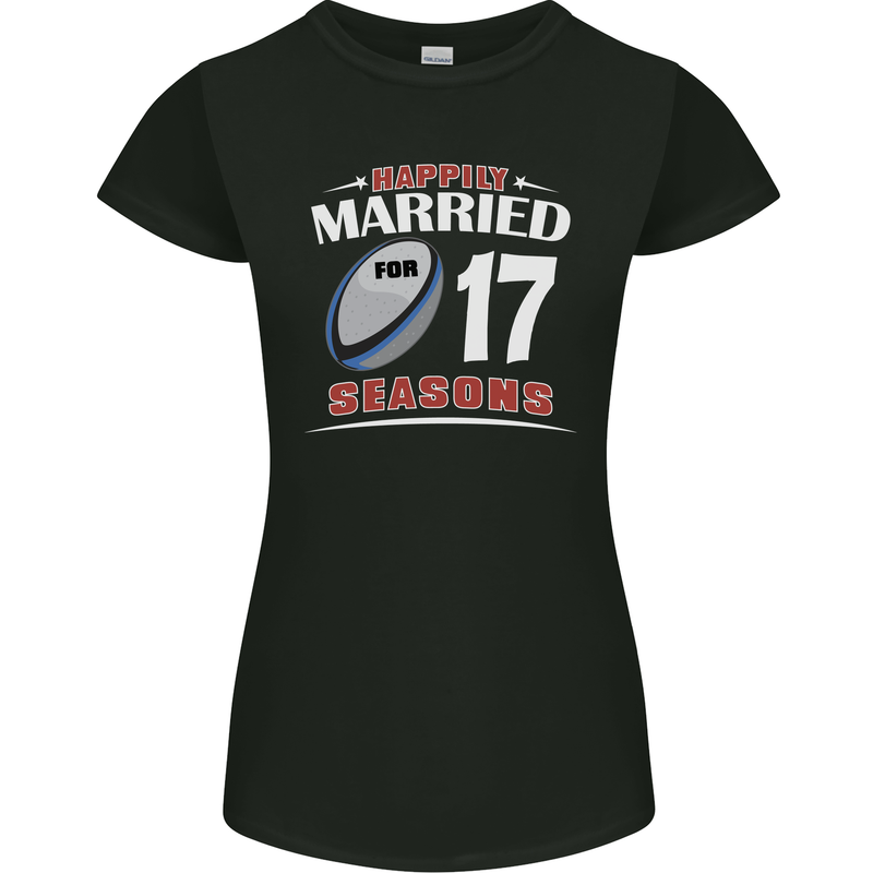 17 Year Wedding Anniversary 17th Rugby Womens Petite Cut T-Shirt Black