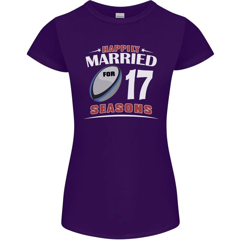 17 Year Wedding Anniversary 17th Rugby Womens Petite Cut T-Shirt Purple