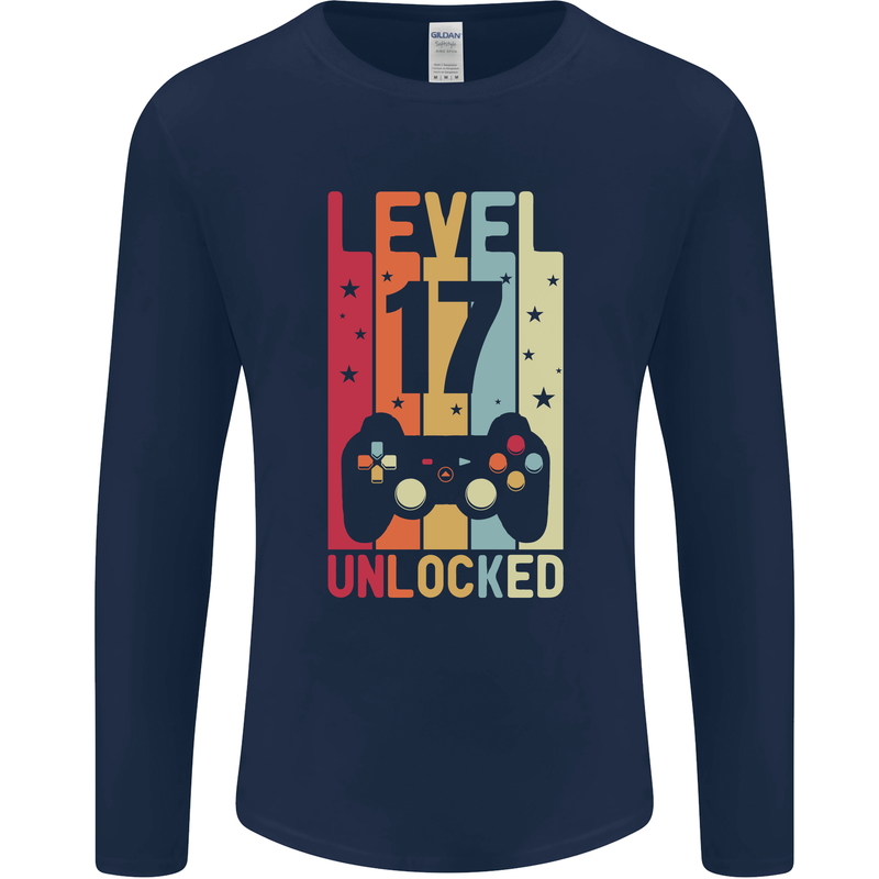 17th Birthday 17 Year Old Level Up Gamming Mens Long Sleeve T-Shirt Navy Blue