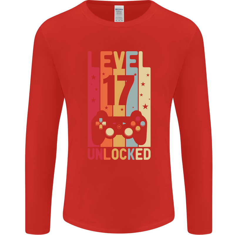 17th Birthday 17 Year Old Level Up Gamming Mens Long Sleeve T-Shirt Red