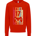 17th Birthday 17 Year Old Level Up Gamming Mens Sweatshirt Jumper Bright Red