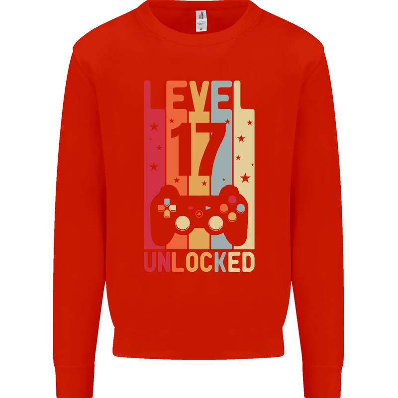 17th Birthday 17 Year Old Level Up Gamming Mens Sweatshirt Jumper Bright Red