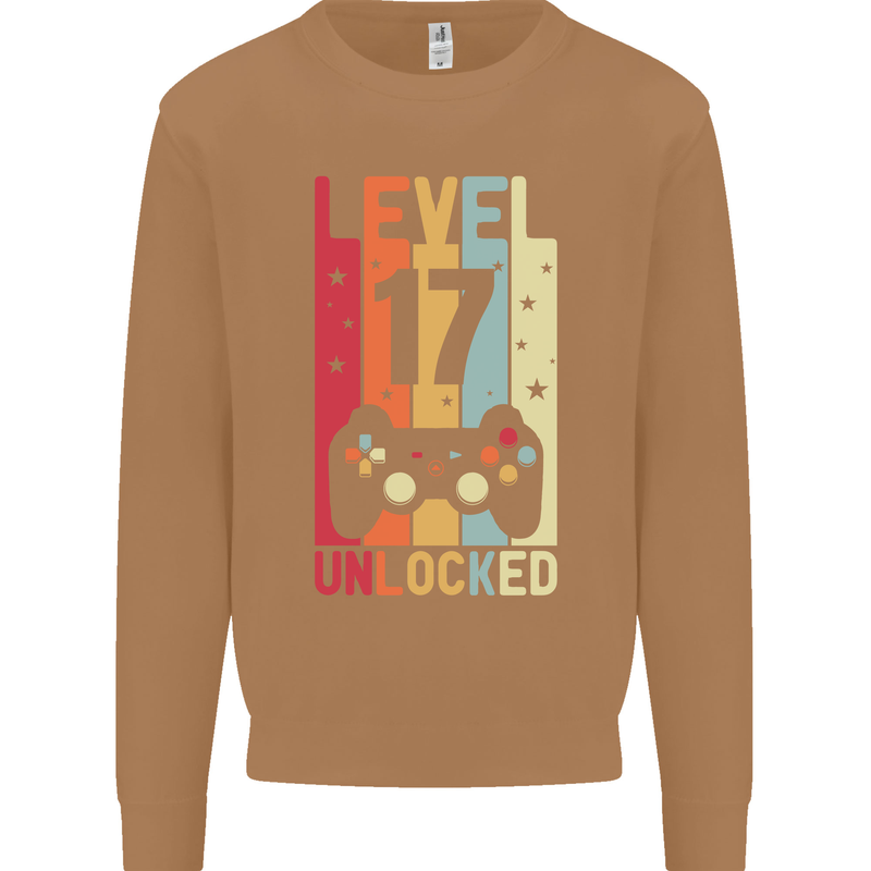 17th Birthday 17 Year Old Level Up Gamming Mens Sweatshirt Jumper Caramel Latte