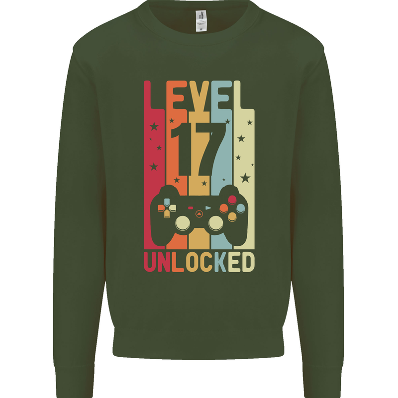 17th Birthday 17 Year Old Level Up Gamming Mens Sweatshirt Jumper Forest Green