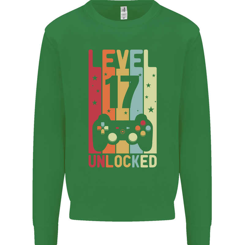 17th Birthday 17 Year Old Level Up Gamming Mens Sweatshirt Jumper Irish Green
