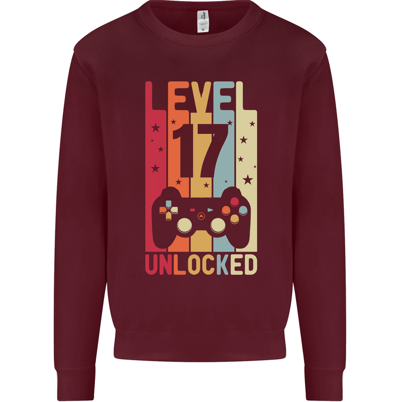17th Birthday 17 Year Old Level Up Gamming Mens Sweatshirt Jumper Maroon