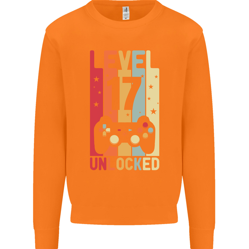 17th Birthday 17 Year Old Level Up Gamming Mens Sweatshirt Jumper Orange