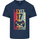 17th Birthday 17 Year Old Level Up Gamming Mens V-Neck Cotton T-Shirt Navy Blue