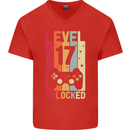 17th Birthday 17 Year Old Level Up Gamming Mens V-Neck Cotton T-Shirt Red