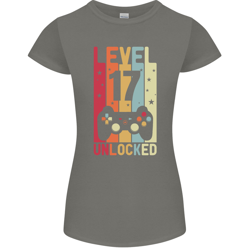 17th Birthday 17 Year Old Level Up Gamming Womens Petite Cut T-Shirt Charcoal