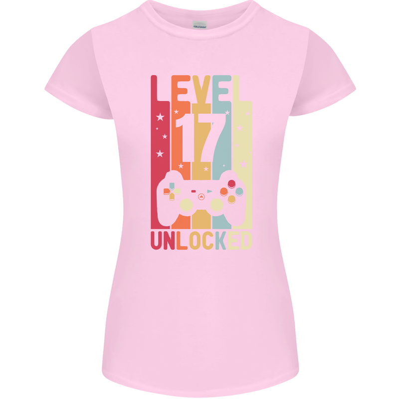 17th Birthday 17 Year Old Level Up Gamming Womens Petite Cut T-Shirt Light Pink