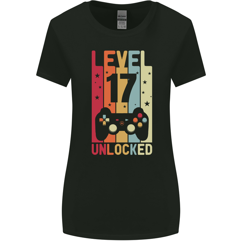 17th Birthday 17 Year Old Level Up Gamming Womens Wider Cut T-Shirt Black