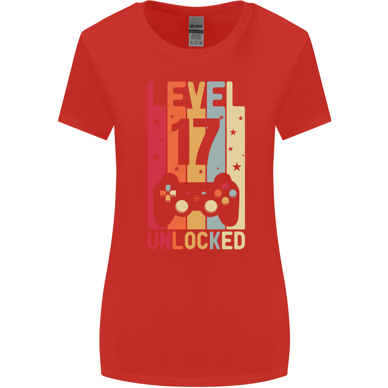 17th Birthday 17 Year Old Level Up Gamming Womens Wider Cut T-Shirt Red