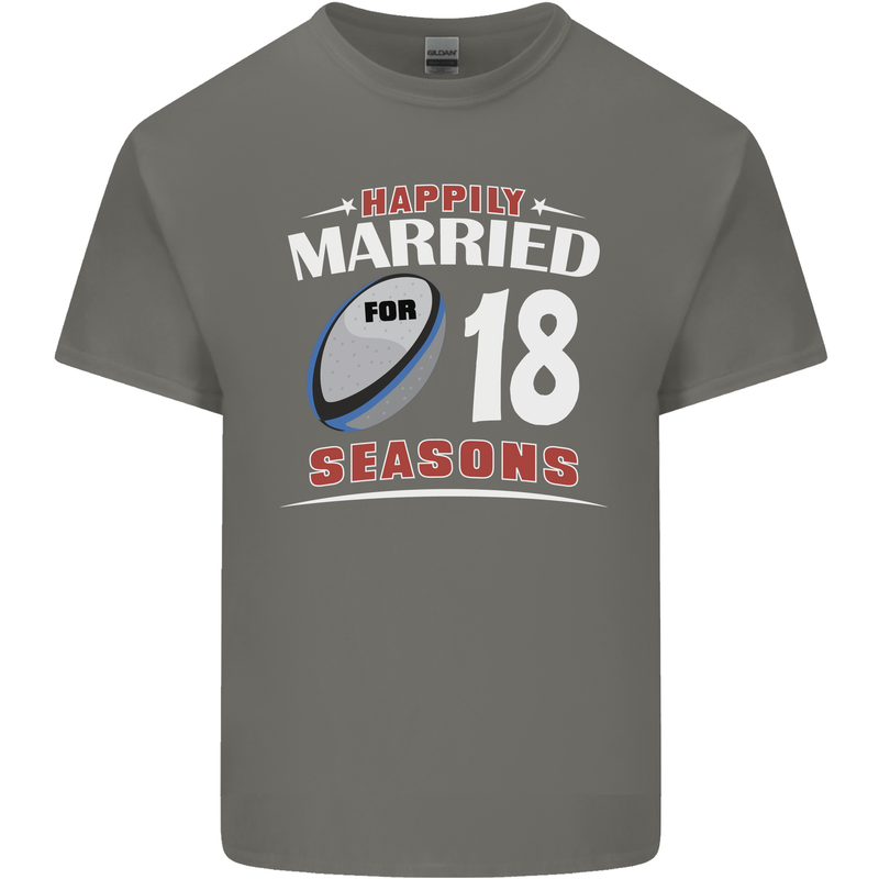 18 Year Wedding Anniversary 18th Rugby Mens Cotton T-Shirt Tee Top Charcoal