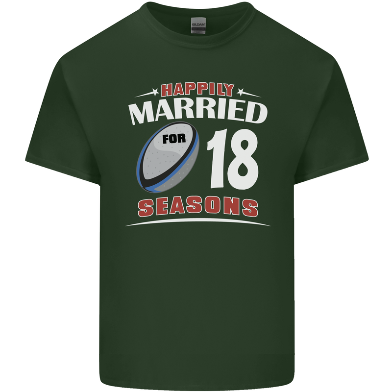 18 Year Wedding Anniversary 18th Rugby Mens Cotton T-Shirt Tee Top Forest Green