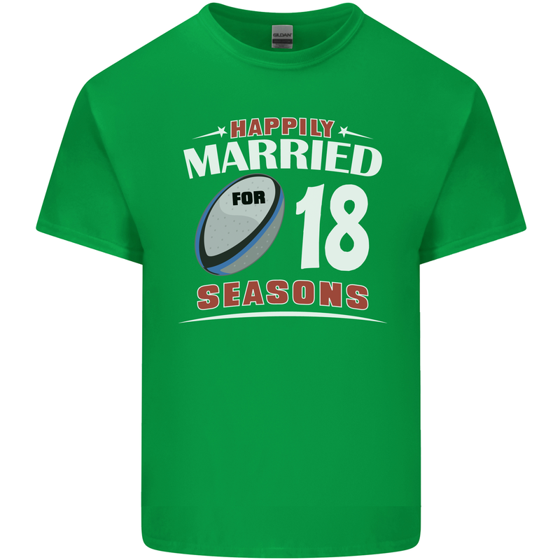 18 Year Wedding Anniversary 18th Rugby Mens Cotton T-Shirt Tee Top Irish Green