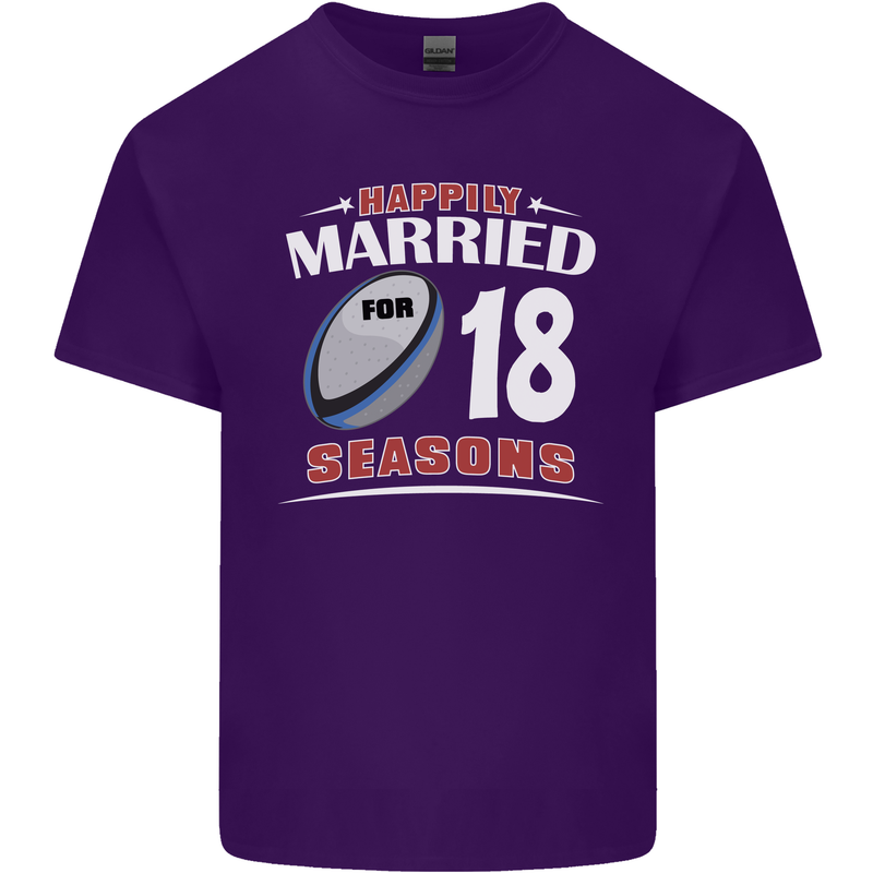 18 Year Wedding Anniversary 18th Rugby Mens Cotton T-Shirt Tee Top Purple