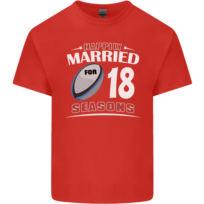 18 Year Wedding Anniversary 18th Rugby Mens Cotton T-Shirt Tee Top Red