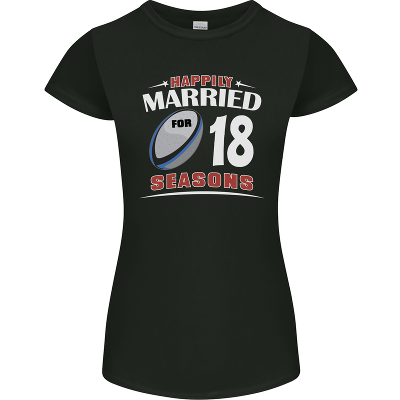 18 Year Wedding Anniversary 18th Rugby Womens Petite Cut T-Shirt Black