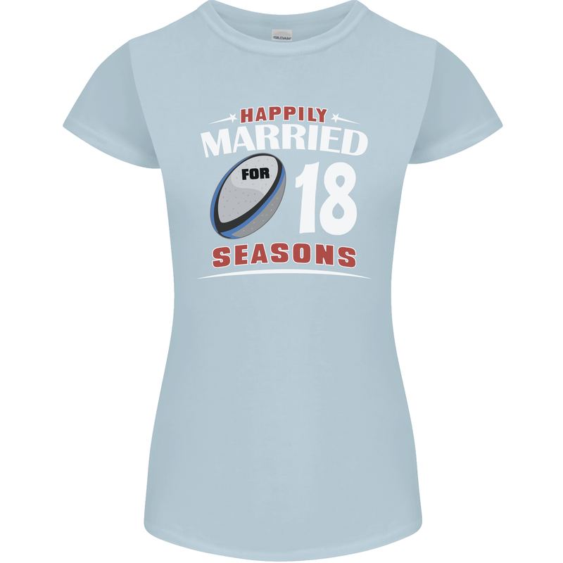 18 Year Wedding Anniversary 18th Rugby Womens Petite Cut T-Shirt Light Blue