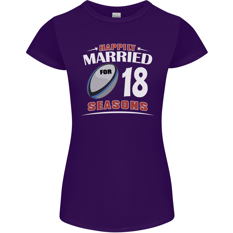 18 Year Wedding Anniversary 18th Rugby Womens Petite Cut T-Shirt Purple