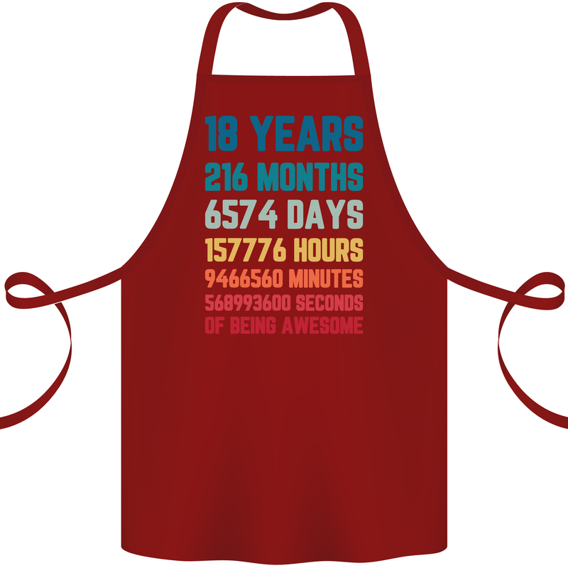 18th Birthday 18 Year Old Cotton Apron 100% Organic Maroon