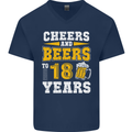 18th Birthday 18 Year Old Funny Alcohol Mens V-Neck Cotton T-Shirt Navy Blue