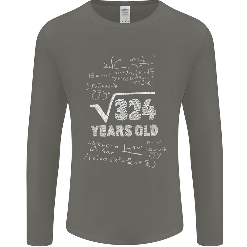 18th Birthday 18 Year Old Geek Funny Maths Mens Long Sleeve T-Shirt Charcoal