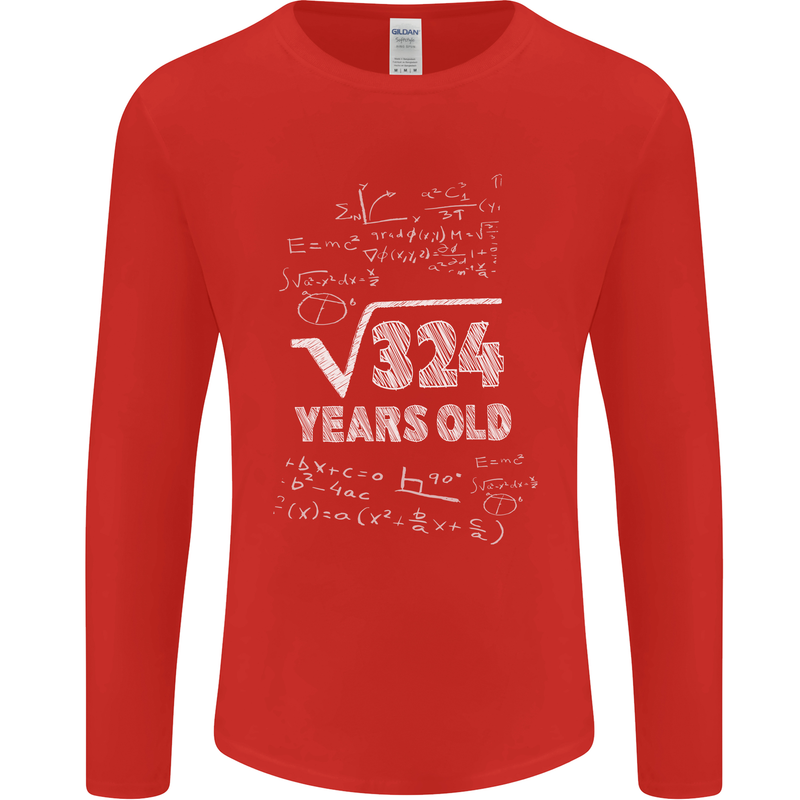 18th Birthday 18 Year Old Geek Funny Maths Mens Long Sleeve T-Shirt Red