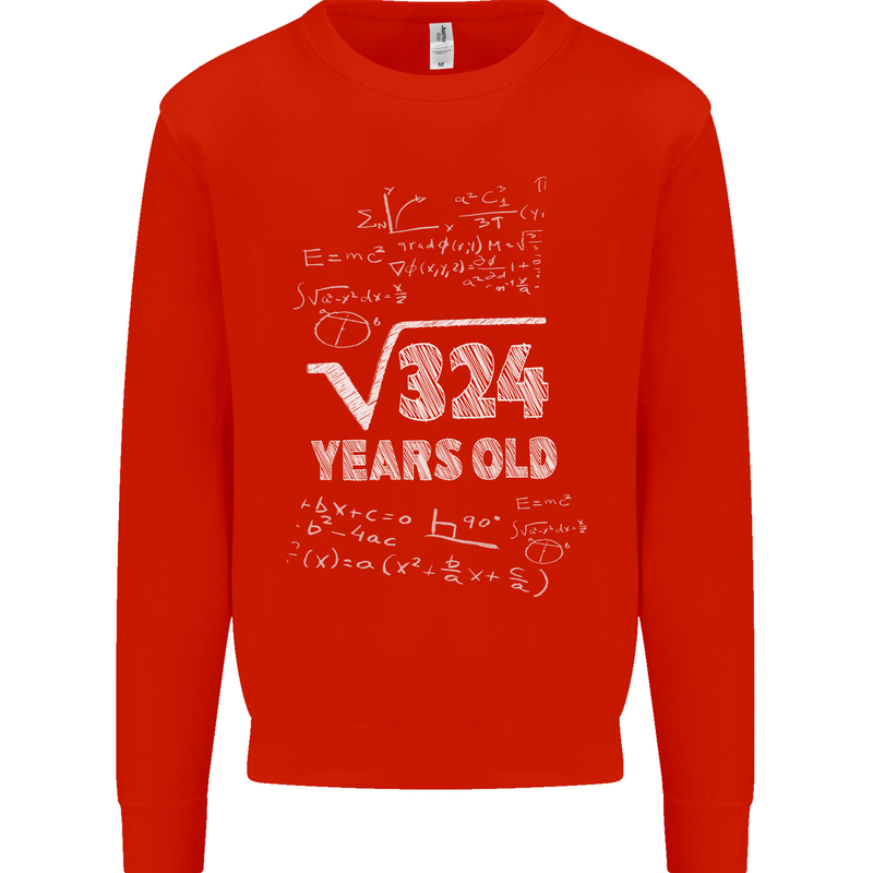 18th Birthday 18 Year Old Geek Funny Maths Mens Sweatshirt Jumper Bright Red