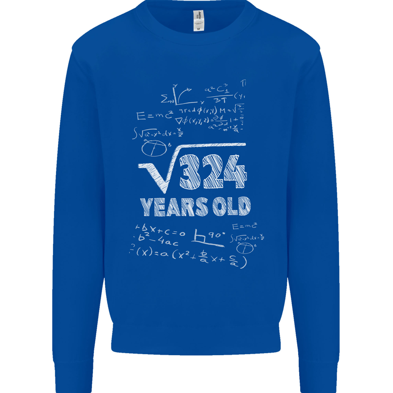 18th Birthday 18 Year Old Geek Funny Maths Mens Sweatshirt Jumper Royal Blue