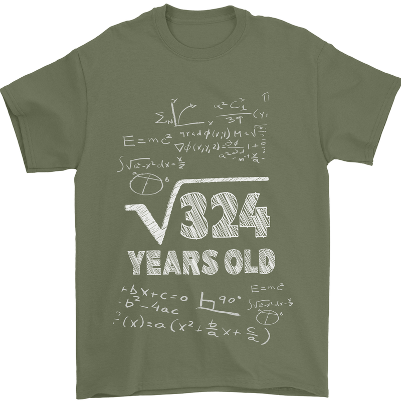 18th Birthday 18 Year Old Geek Funny Maths Mens T-Shirt 100% Cotton Military Green