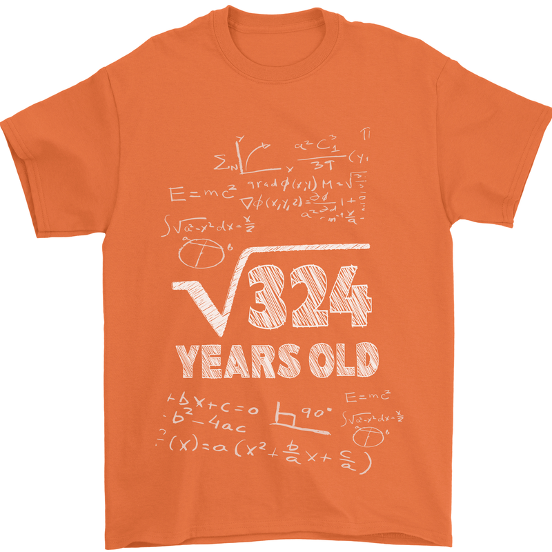 18th Birthday 18 Year Old Geek Funny Maths Mens T-Shirt 100% Cotton Orange