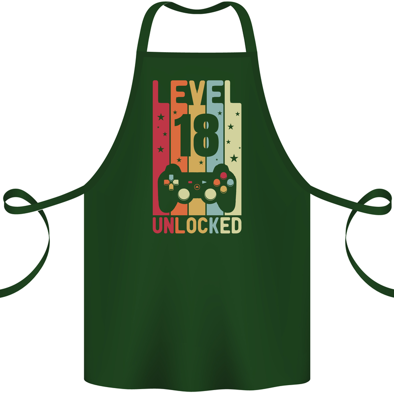 18th Birthday 18 Year Old Level Up Gamming Cotton Apron 100% Organic Forest Green