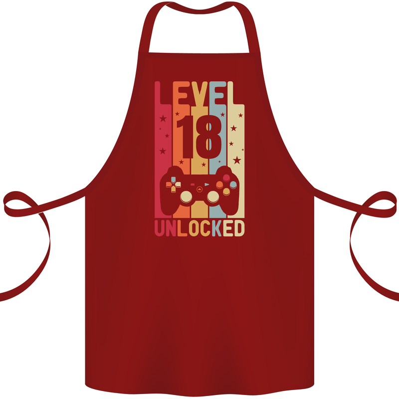 18th Birthday 18 Year Old Level Up Gamming Cotton Apron 100% Organic Maroon