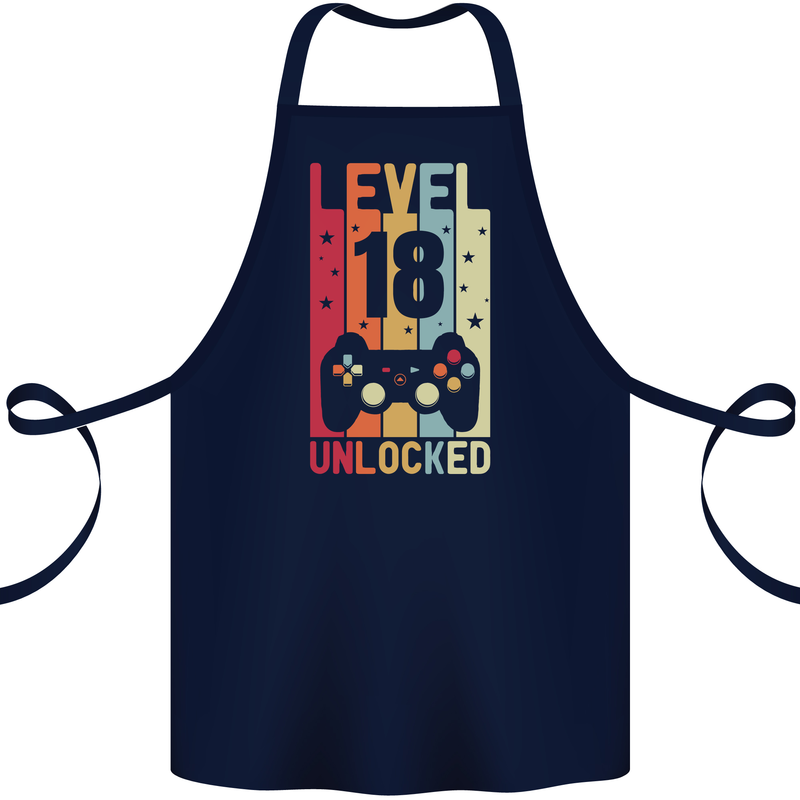 18th Birthday 18 Year Old Level Up Gamming Cotton Apron 100% Organic Navy Blue