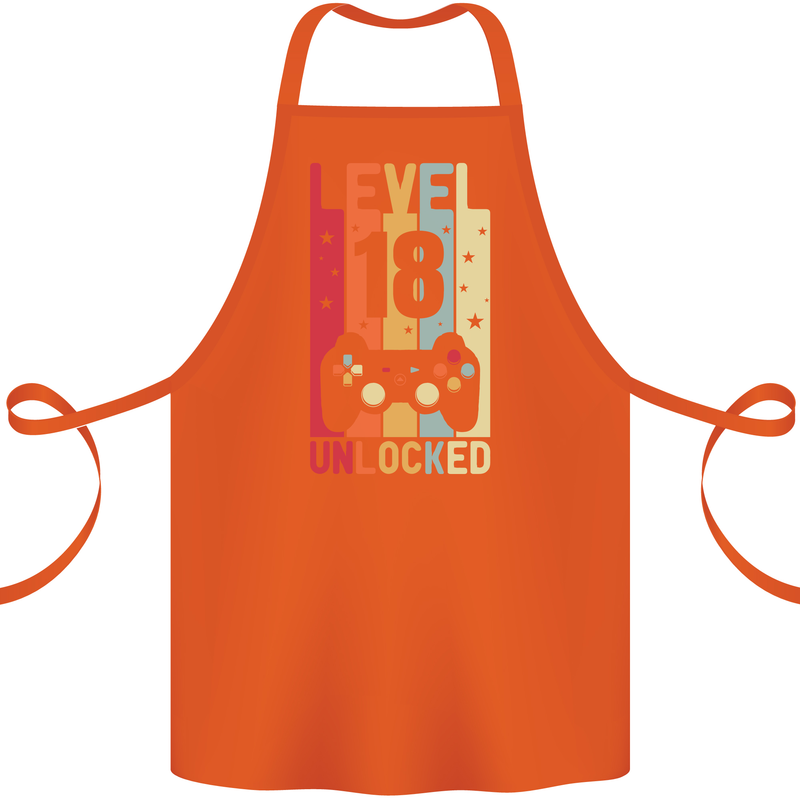 18th Birthday 18 Year Old Level Up Gamming Cotton Apron 100% Organic Orange