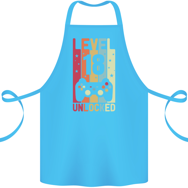 18th Birthday 18 Year Old Level Up Gamming Cotton Apron 100% Organic Turquoise