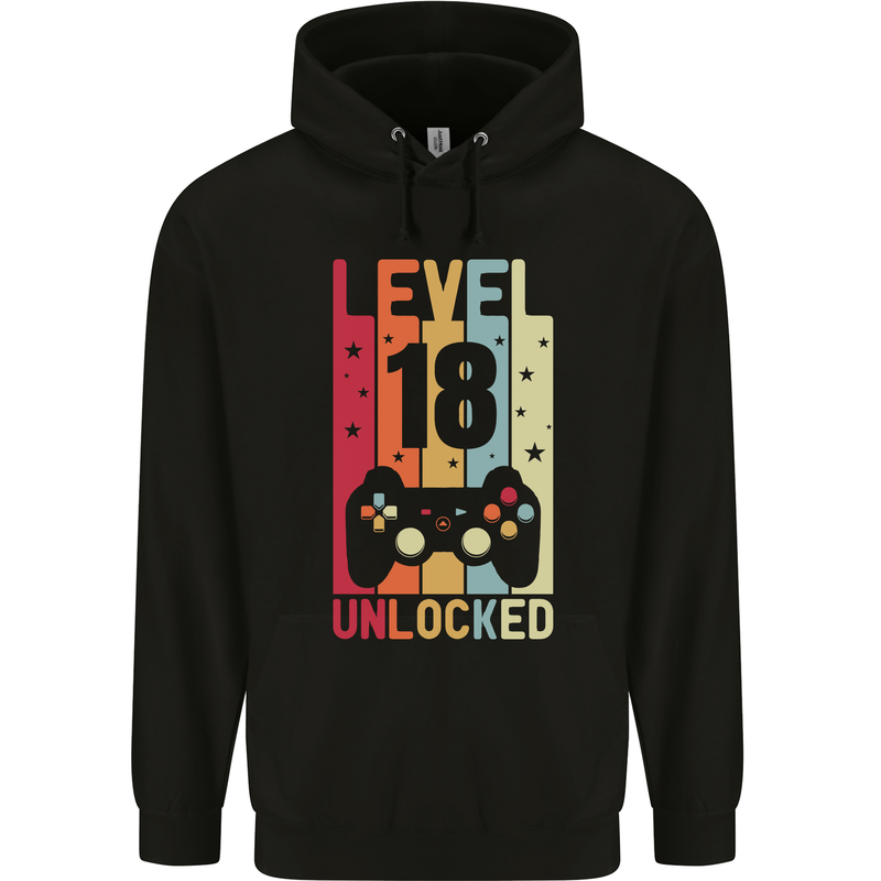 18th Birthday 18 Year Old Level Up Gamming Mens 80% Cotton Hoodie Black