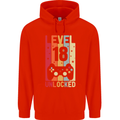 18th Birthday 18 Year Old Level Up Gamming Mens 80% Cotton Hoodie Bright Red