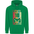 18th Birthday 18 Year Old Level Up Gamming Mens 80% Cotton Hoodie Irish Green