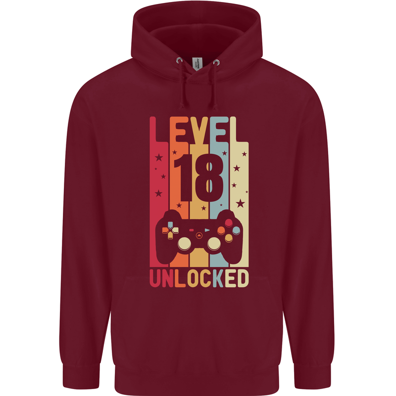 18th Birthday 18 Year Old Level Up Gamming Mens 80% Cotton Hoodie Maroon
