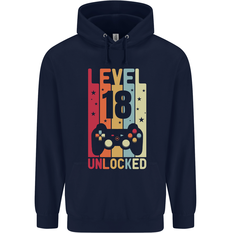 18th Birthday 18 Year Old Level Up Gamming Mens 80% Cotton Hoodie Navy Blue