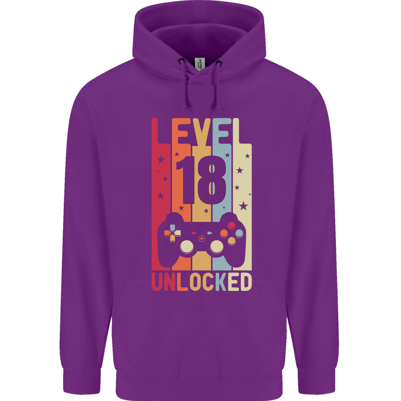 18th Birthday 18 Year Old Level Up Gamming Mens 80% Cotton Hoodie Purple