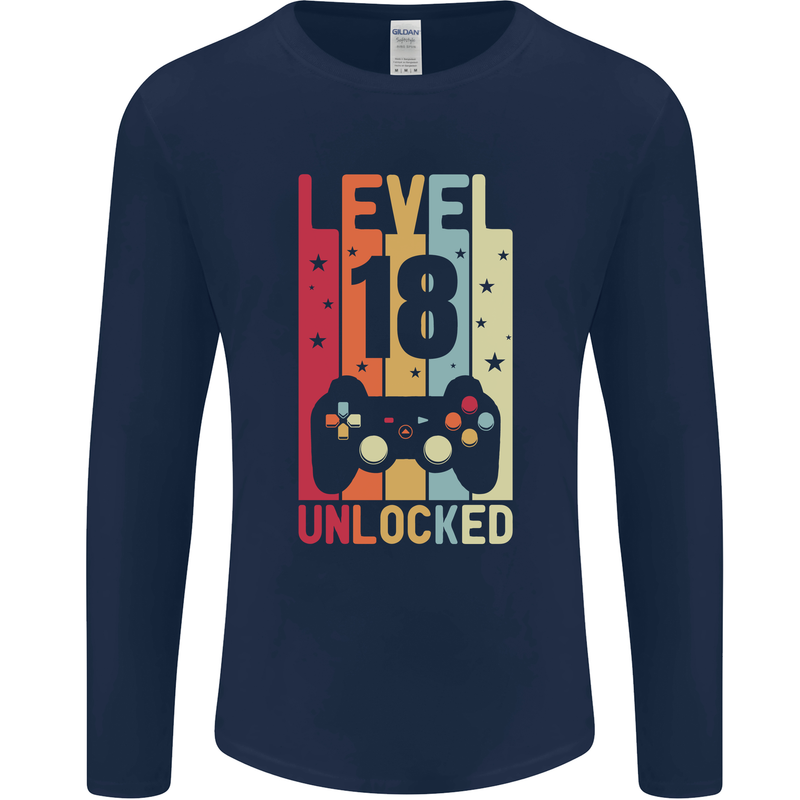 18th Birthday 18 Year Old Level Up Gamming Mens Long Sleeve T-Shirt Navy Blue