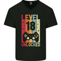 18th Birthday 18 Year Old Level Up Gamming Mens V-Neck Cotton T-Shirt Black