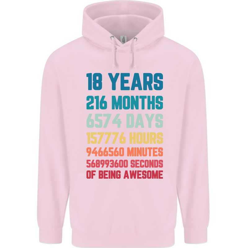 18th Birthday 18 Year Old Mens 80% Cotton Hoodie Light Pink